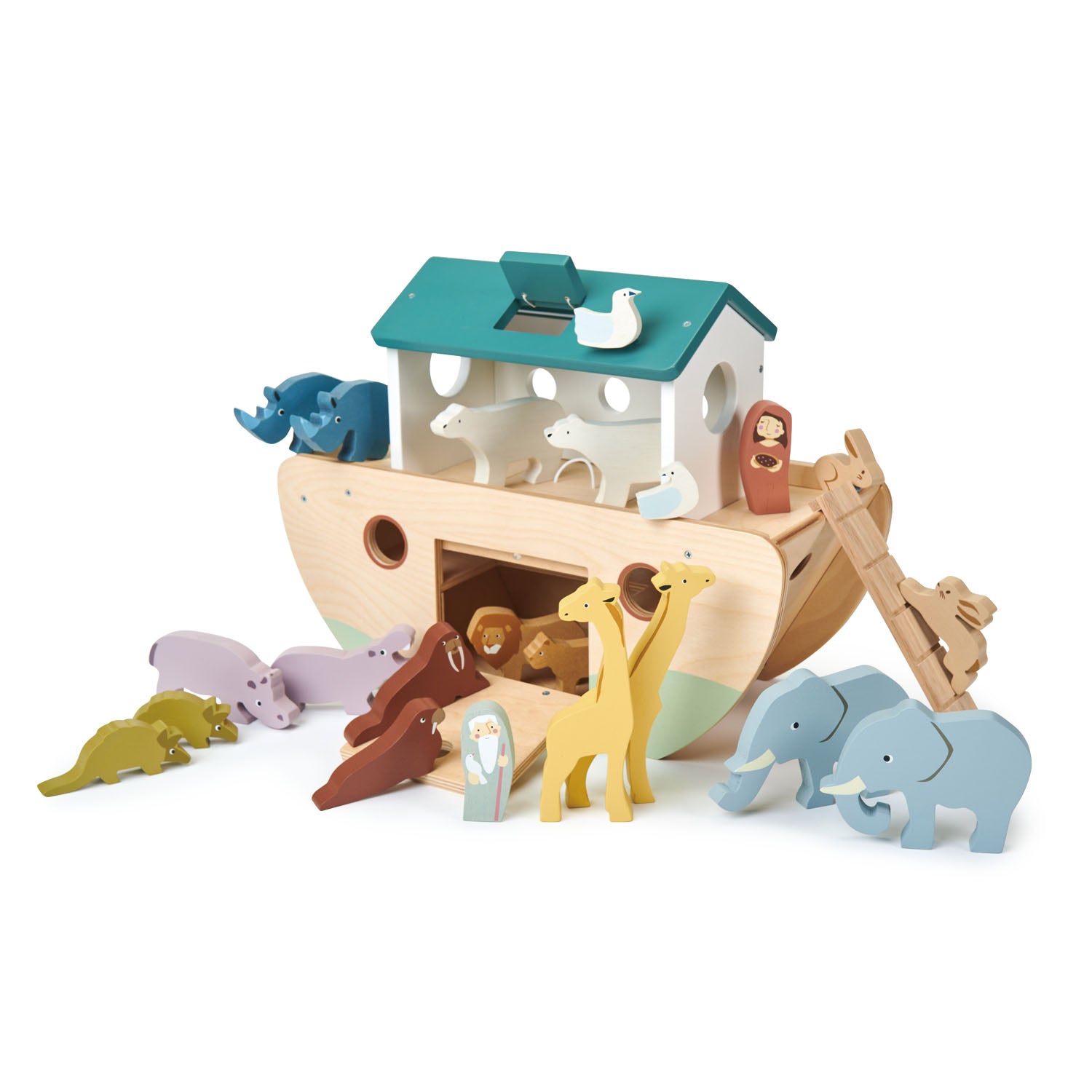 Tender Leaf Toys Animaux: Arche DE NOÉ 38x27x29,5cm, avec M. et Mme Noah et  10 Paires d'animaux, en Bois, en boîte 18x18x38,5cm, 3+